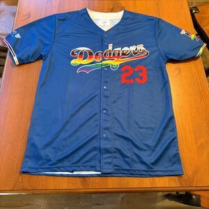 LA Dodgers Pride Night Jersey Blue Rainbow 2023 LA Pride Baseball Shirt Mens XL
